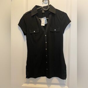White House Black Market Black Button-Down Shirt